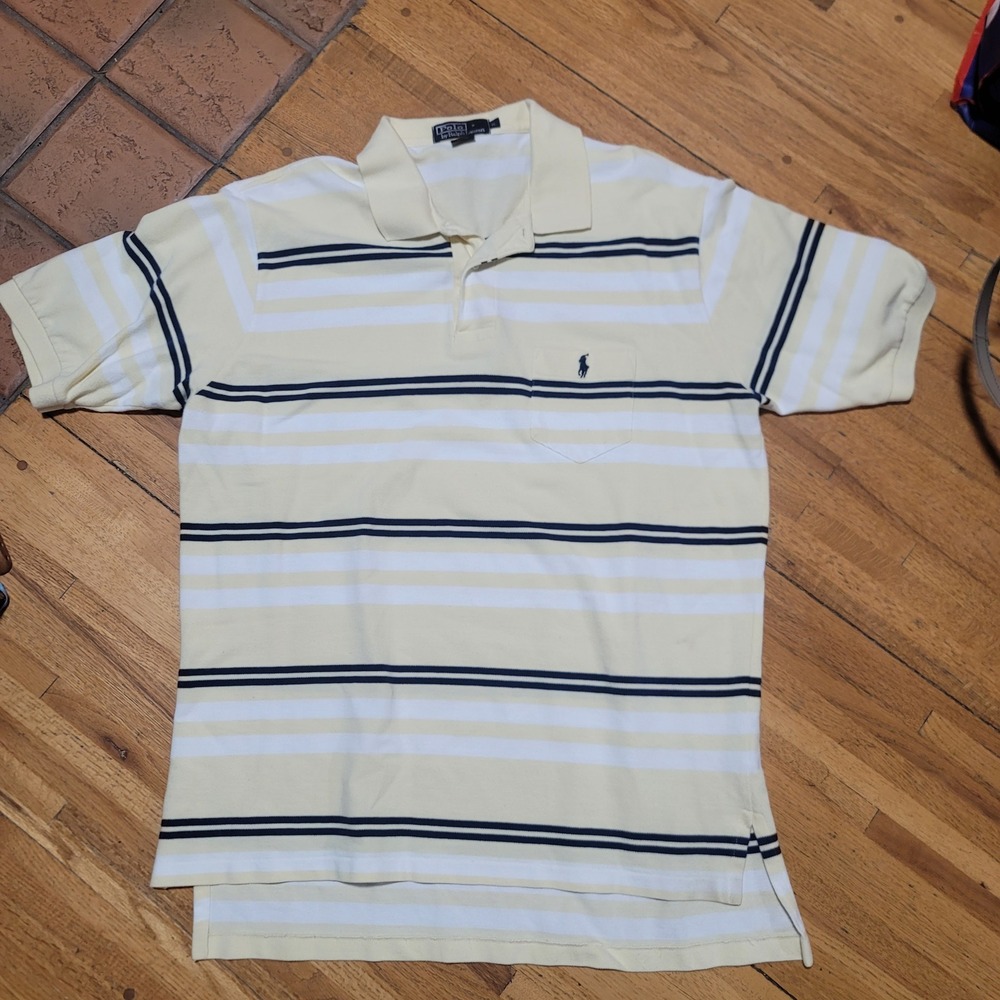 Polo by Ralph Lauren Mens Striped Polo Shirt Classic Fit Yellow Navy White XL‎